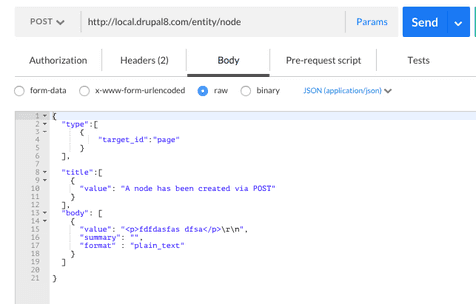 ¿Cómo crear y obtener información de un nodo usando REST en Drupal8?