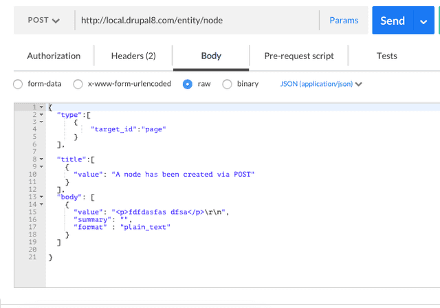 Postman create node