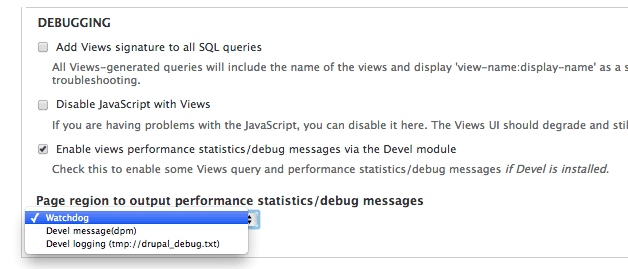 views settings advanced debug 0