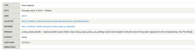 views devel debugging message