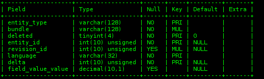 1 table describe field data decimal type